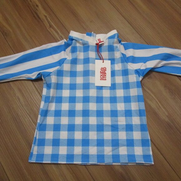 NWT Solid & Striped kids blue and white striped swim top sz8 rashgaurd